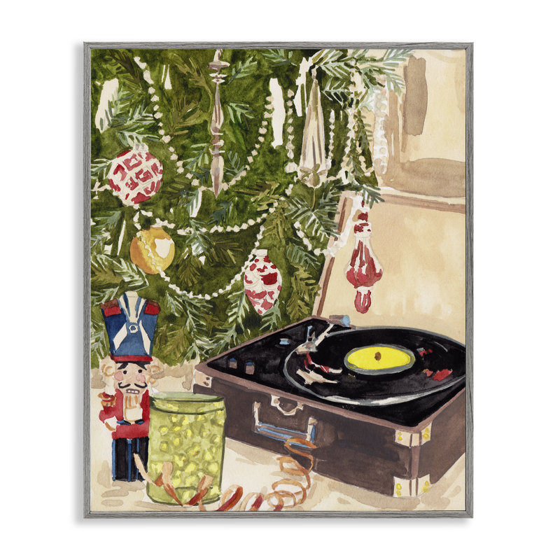 Tourne-disque sous l'arbre de Noël, estampe numérique, conception de Melissa Wang, H 30 po x l 24 po