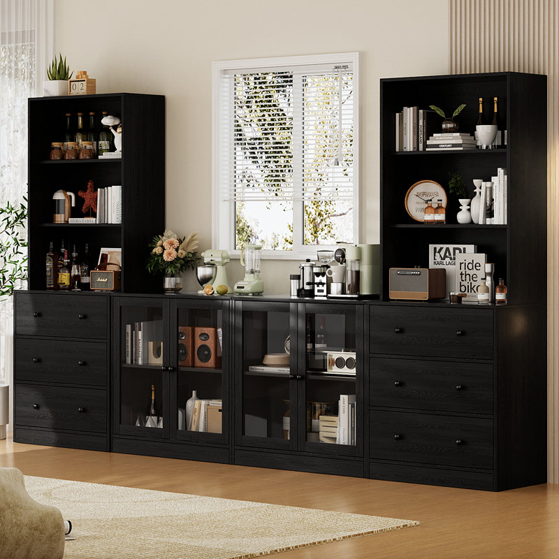 Garde-manger 71 po avec bibliothèques et meuble télé de style campagne pour téléviseur de 75 po ou moins