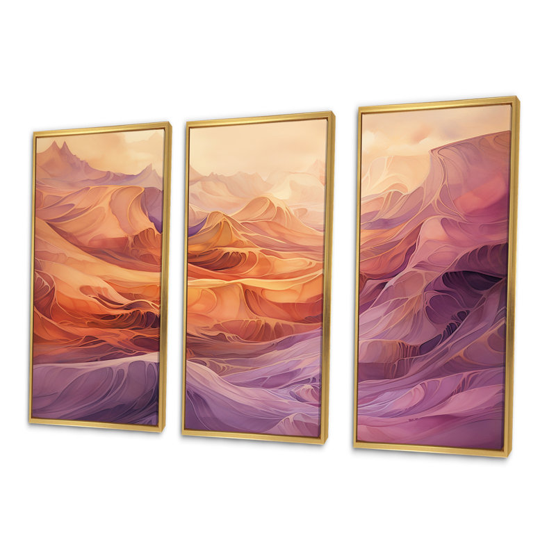 «Tuba Terrain Mountainous Mauve IV», ensemble d'impressions murales abstraites à encre liquide, Cadre flottant doré