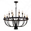 Lustre noir industriel de style lustre rustique rétro à 18 lumières de style lustre noir pour salle à manger, îlot de cuisine, salon, E12