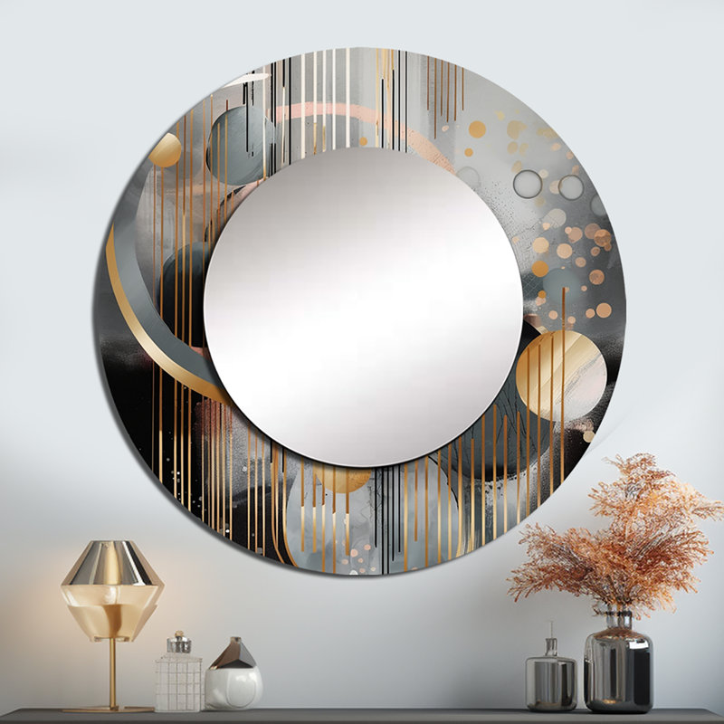 Sharwin - formes abstraites et lignes III - miroir mural unique en marbre, miroir rond moderne, impression d'art en métal