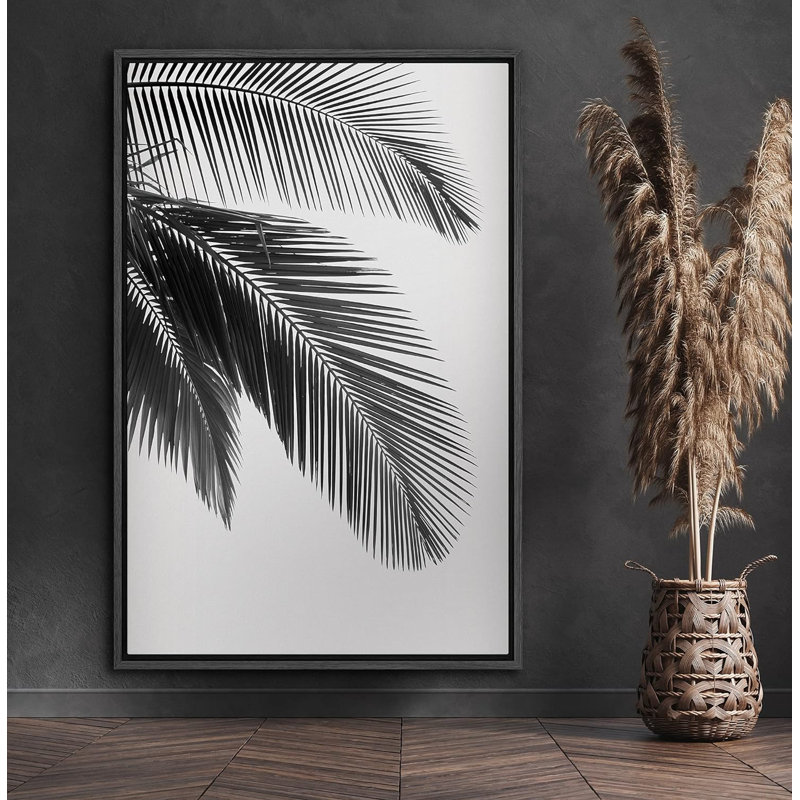 Minimal Botanical Palm Leaf Trio, H 24 po x l 16 po x P 1,5 po, Noir
