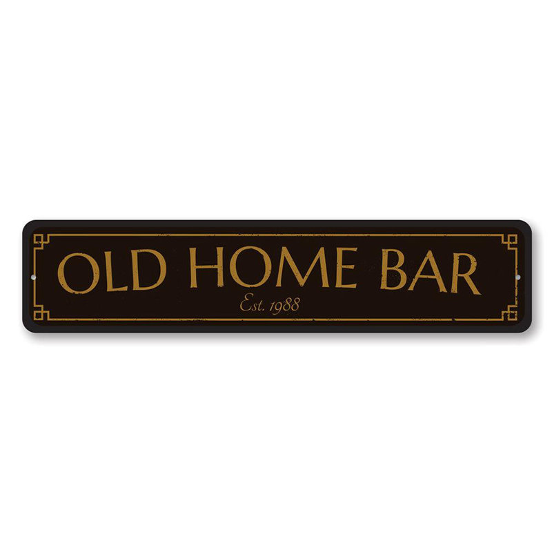 Ancienne enseigne en métal Old Home Bar, H 6 po x l 24 po x P 0,06 po, Oui