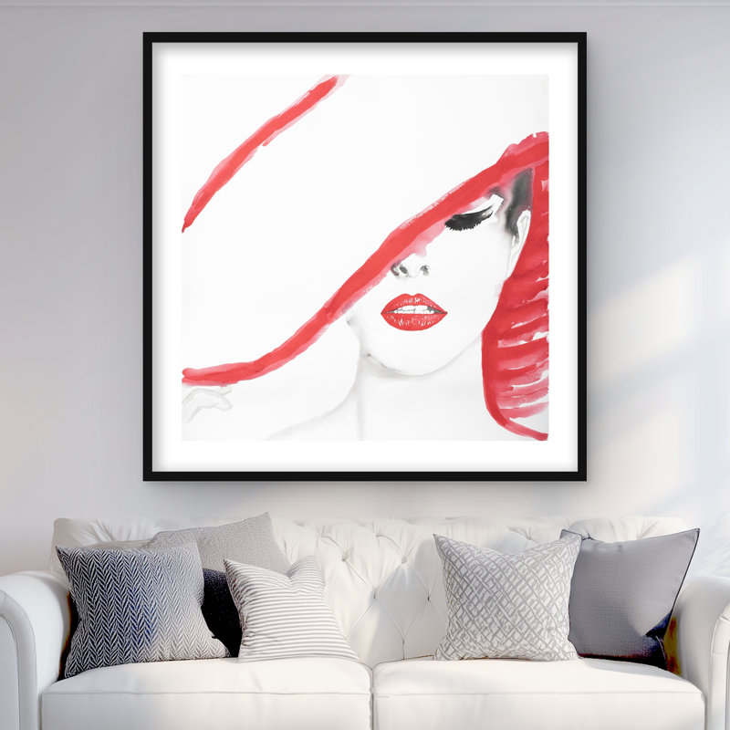 «Woman with a Summer Hat» - Reproduction matte encadrée pour la décoration intérieure, H 36 po x l 36 po