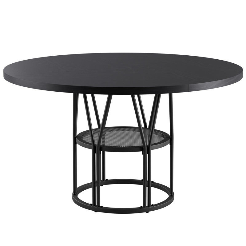 Round Metal Base Dining Table, Black