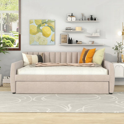 Lit de jour rembourré polyvalent avec lit gigogne escamotable pour un espace de couchage supplémentaire