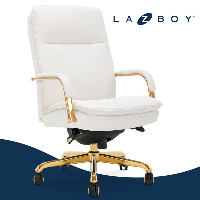 Opus Leather Swivel Executive Office Chair, White, Gold