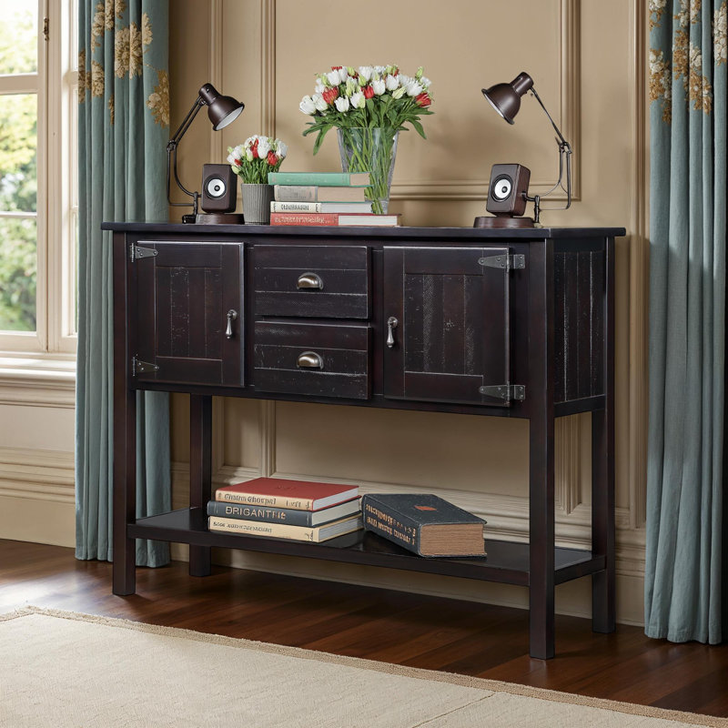 Console 48 po en bois massif avec tiroirs et armoires