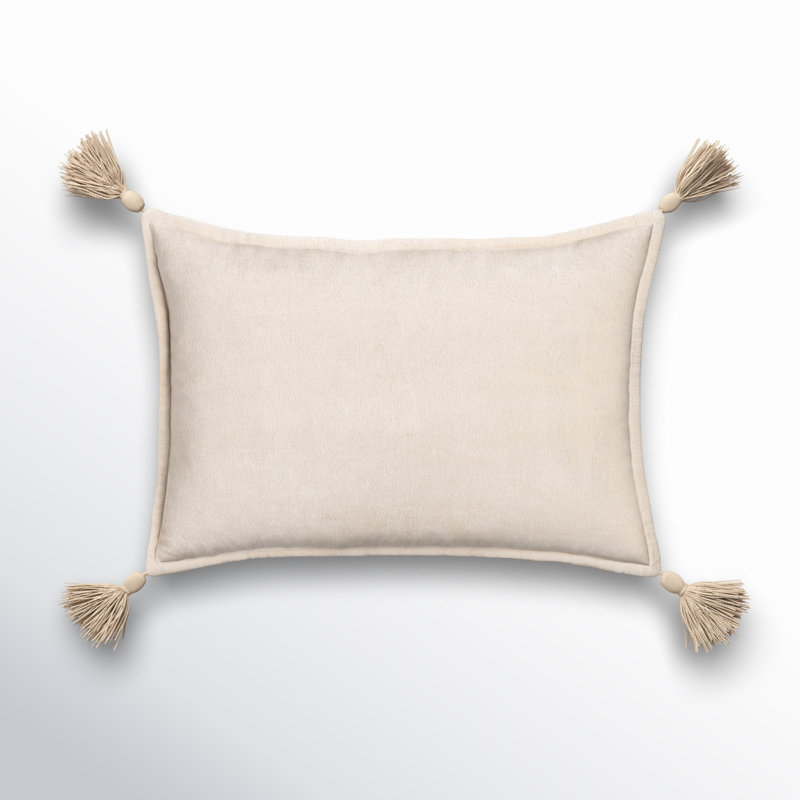 Norwin Tassels Cotton Throw Pillow, Beige, Down Fill