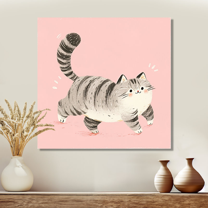 «Fluffy Tiger Cat On» - reproduction d'art murale chat, Toile tendue, H 16 po x l 16 po x P 1 po