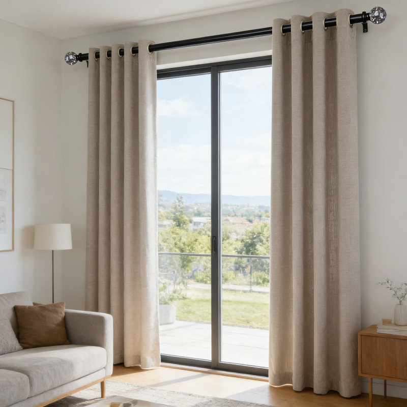 Tringle à rideaux ajustable robuste avec embouts en boule de cristal, tringle à draperie noire de 1 pouce de diamètre pour fenêtres de 30 à 60 pouces, tringle télescopique décorative moderne à un côté