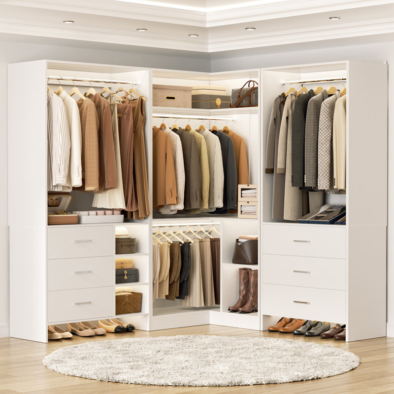  Betton 86.8" W Closet System with 6 Drawers and 4 Hanging Rods, White