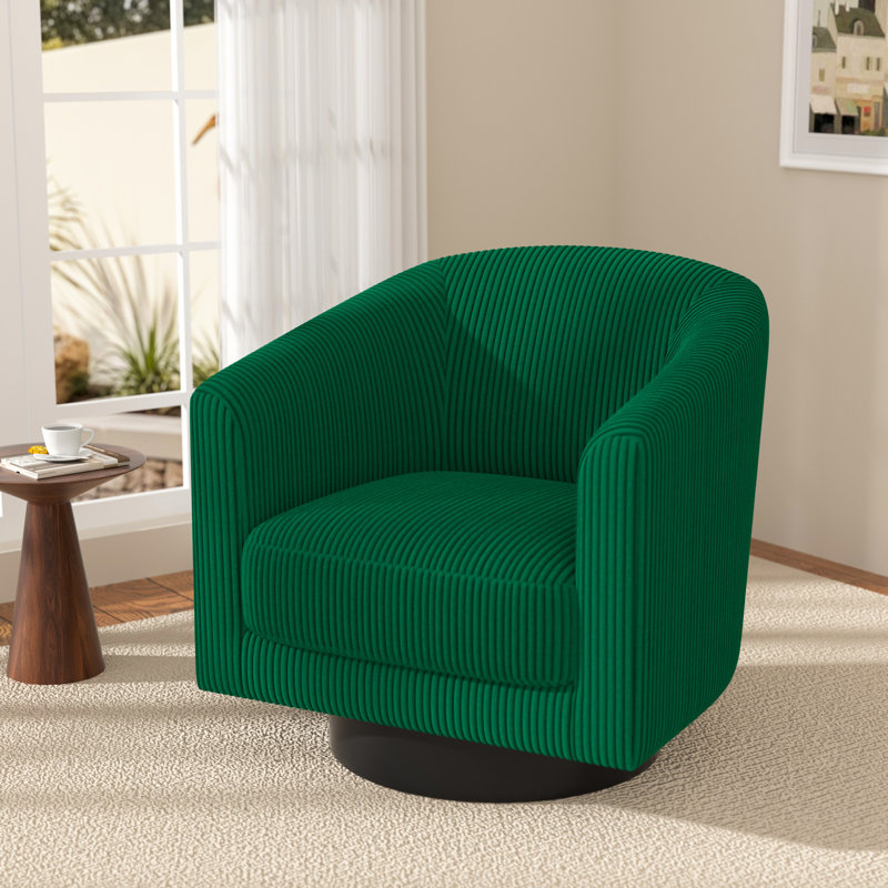 Corduroy Upholstered Swivel Barrel Chair, Forest Green