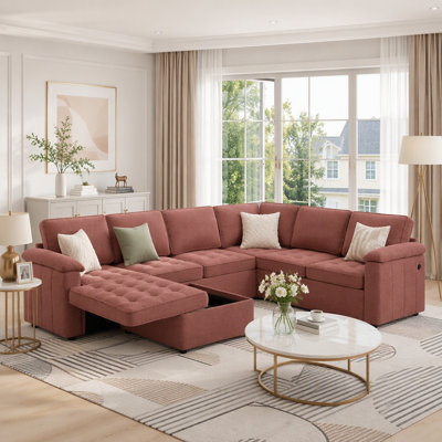 Modern U-shaped Chenille Sectional Sofa with Storage Chaise and USB Ports for Spacious Living