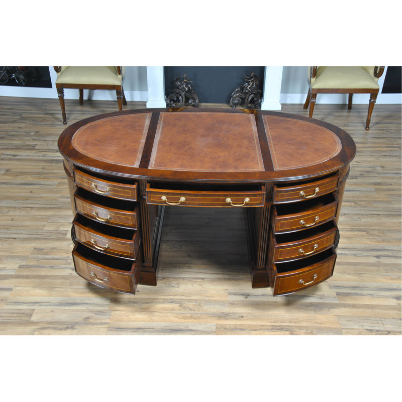 Oval Solid Wood Base Writing Desk, Brown