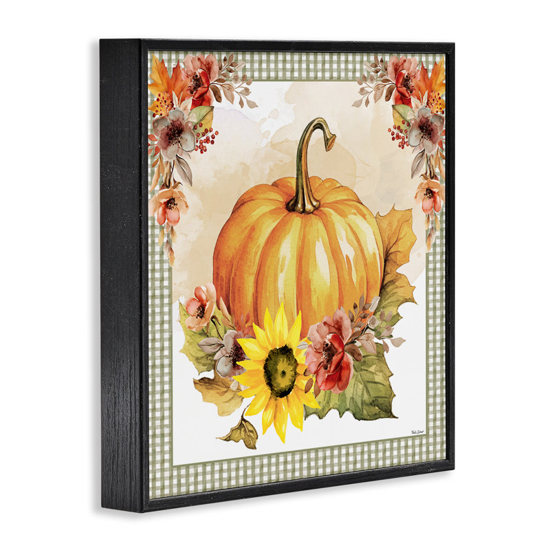 «Pumpkin with Flower Accent», estampe numérique par Nicole DeCamp, Giclée encadrée noir minuit, H 24 po x l 24 po