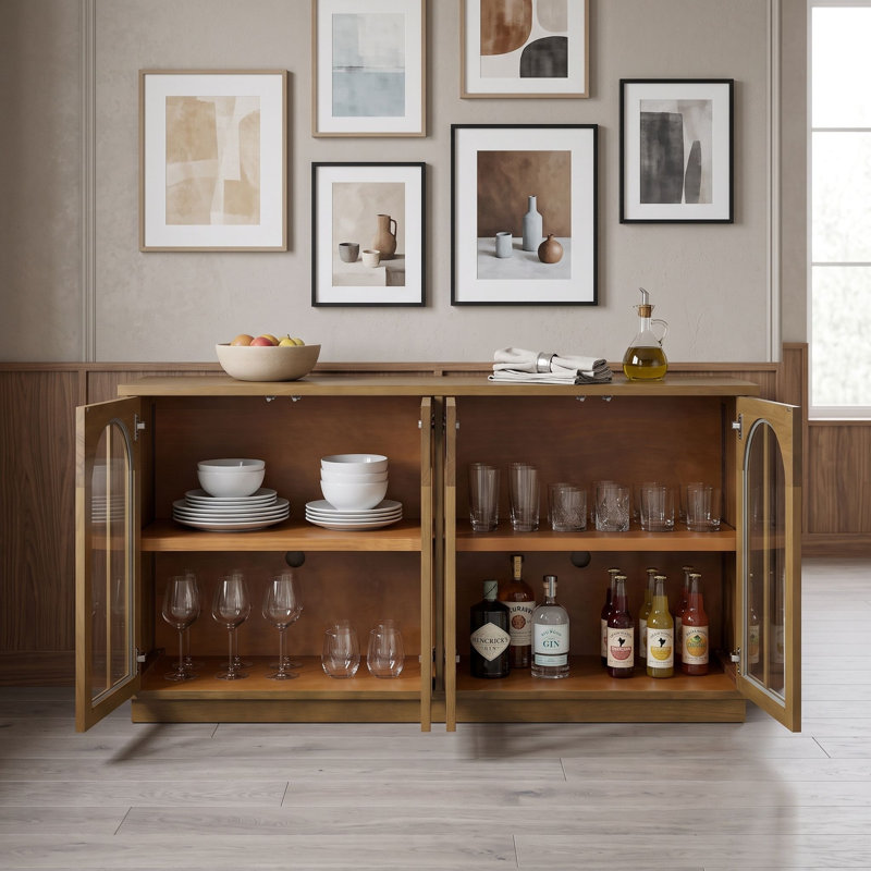 Buffet de rangement à quatre portes vitrées cintrées, Old Pine