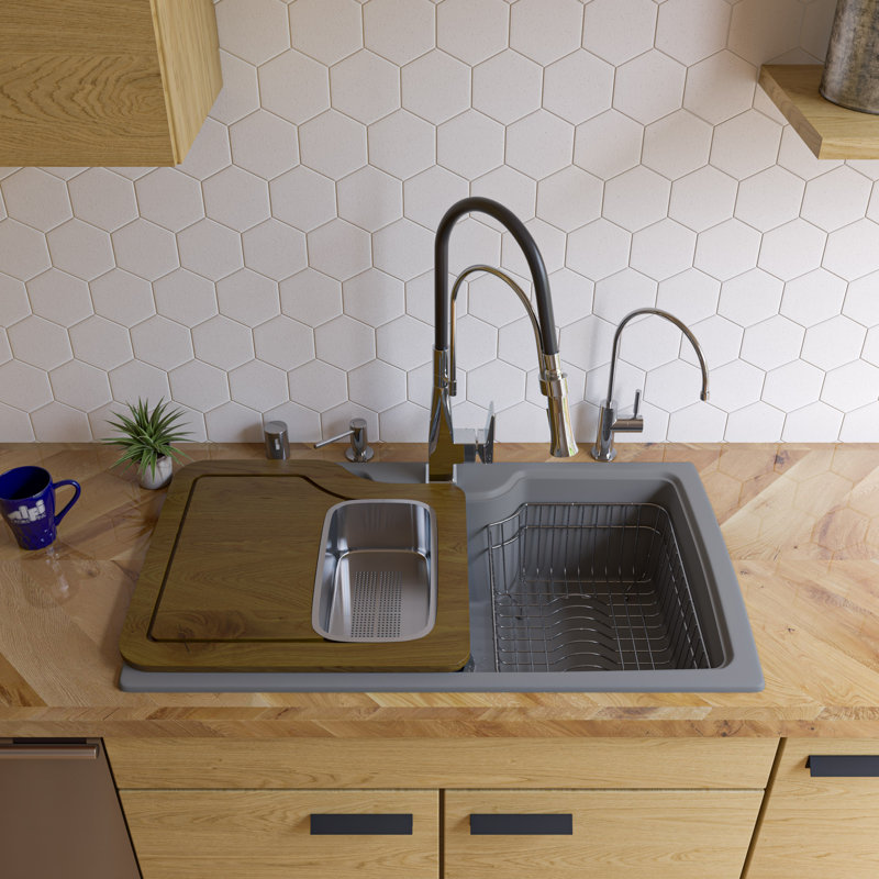 34.63'' L Single Bowl Granite Kitchen Sink, Titanium