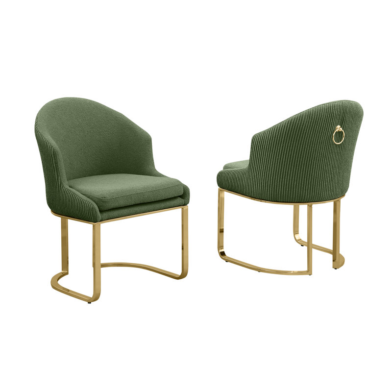 Chaises d'appoint plissées avec fourrure de peluche et anneau, Vert, Or