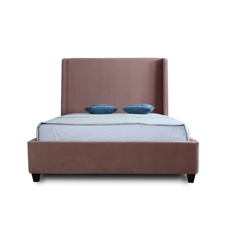 Lit plateforme tapissier en velours Parlay, Rougir, Double