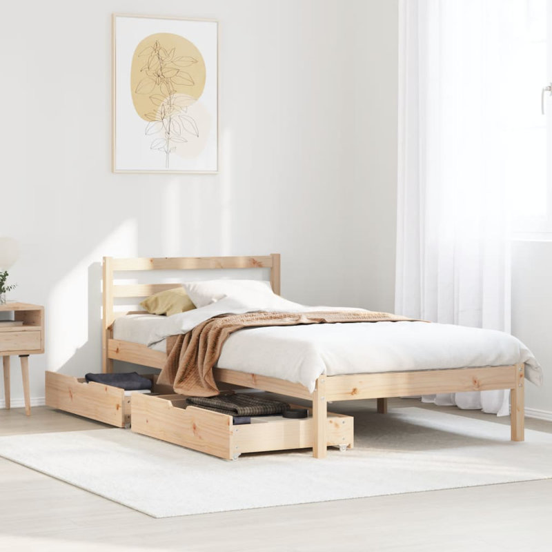 Solid Wood Drawers Bed Frame, Single (3'), Brown