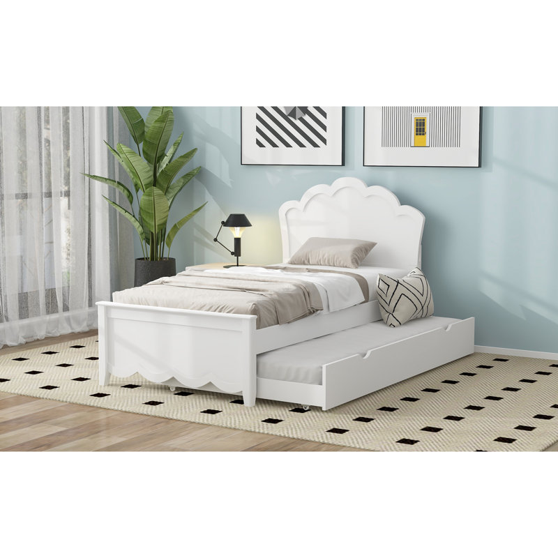 Lit plateforme simple en bois avec tête de lit et lit gigogne confortable, Lit simple