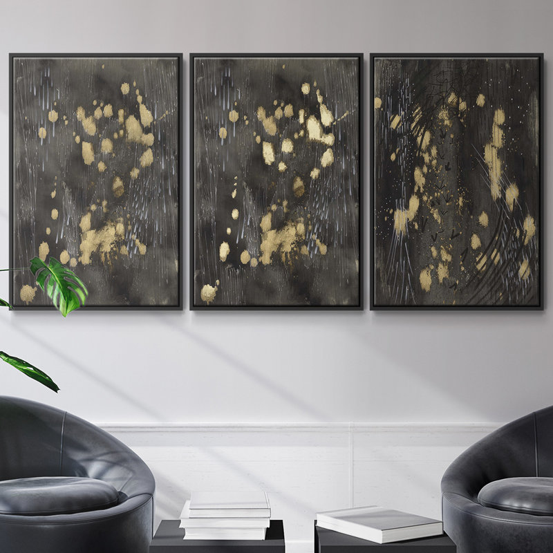 " Cosmic Downpour " 3 - Pieces, Black, 40" H x 78" W