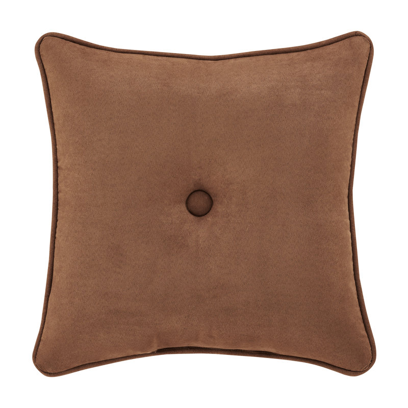 Brown and Beige Jacquard Square Throw Pillow with Button Detail