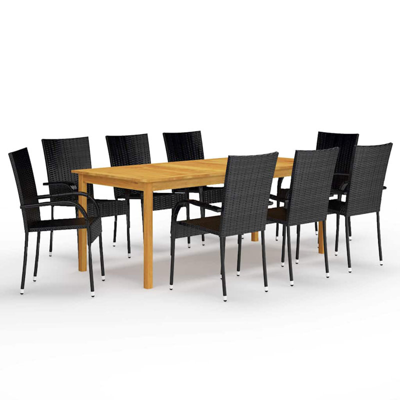 Ensemble de salle à manger d'extérieur noir et bois naturel, Noir