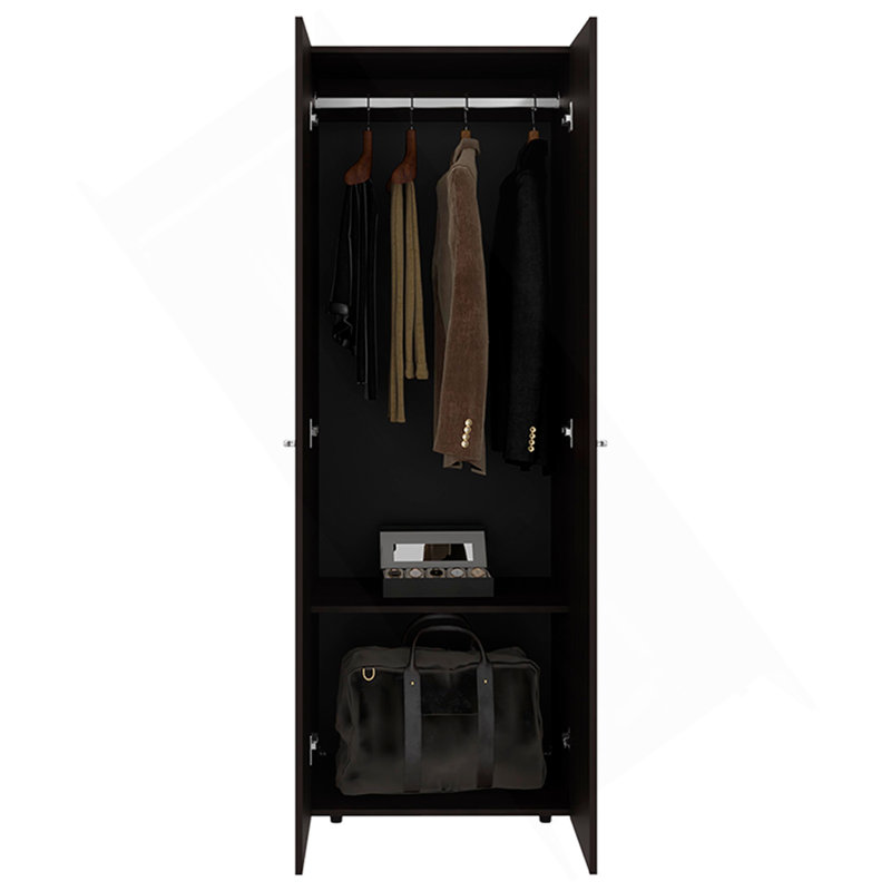 Armoire, 2 portes, 2 tablettes, noyer / wengé noir