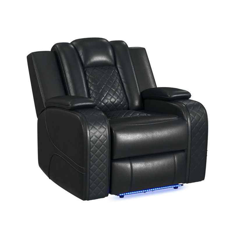 Latitude Run® Boxrah Power Motion Recliner with Power Headrest, LED in Pebble Black