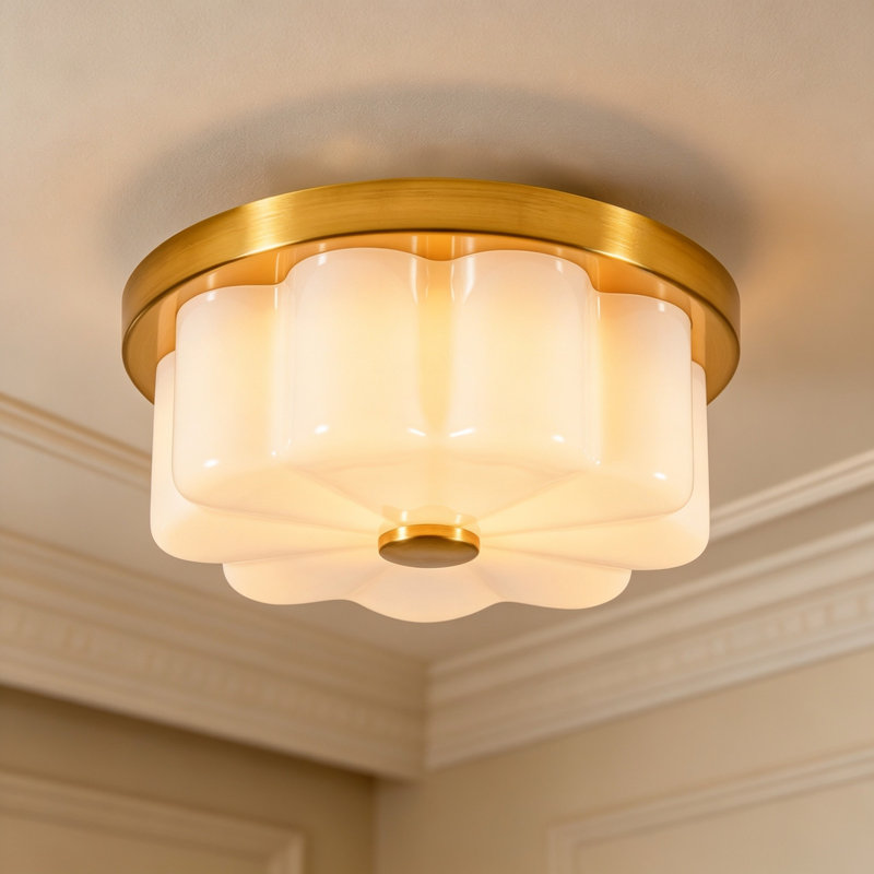 Plafonnier encastré 1 lumière DEL en verre brossé doré à intensité variable