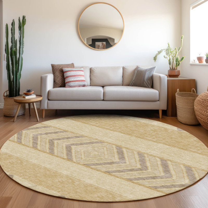 Premium Machine Washable Prisco Gold Rug, Round 8'