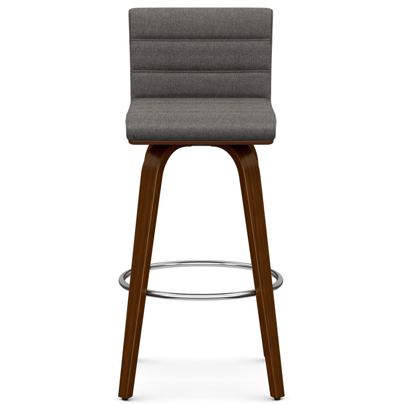 Roland Swivel Upholstered Mid-Century Modern Stool with Padded Seat and Back, Gray, Bar Stool (27.76'' Seat Height)