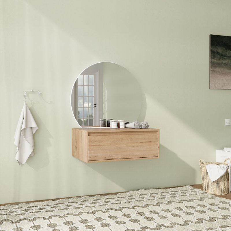60'' Wall-Mounted Floating Bathroom Storage with Soft-Close Drawer, 11.07" H x 30" W x 18.01" D, Natural