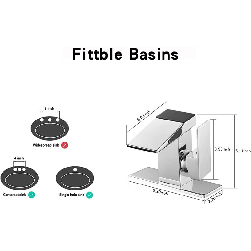 LED Light Bathroom Faucet One Hole Waterfall Temperature Display Hydraulic Power Single Handle Faucet, Waterfall Faucet for Bathroom Sink Mount