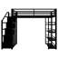 Grand lit mezzanine en métal avec tablettes de rangement, armoires et garde-robe, noir-1068738193