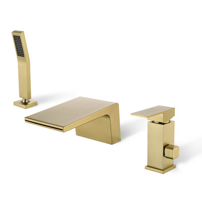 Roman Deck Mount Waterfall Tub Faucet With Handheld Shower, Single Handle, 2-Mode Water Outlet