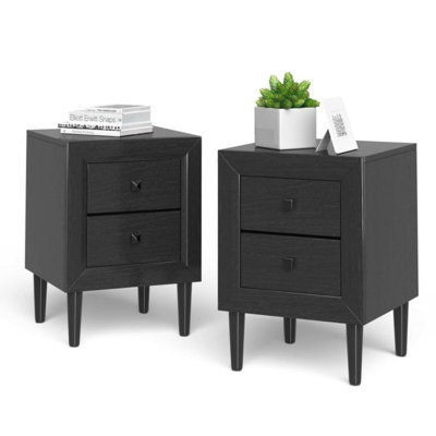 2 Pieces Multipurpose Retro Nightstand Set with 2 Drawers
