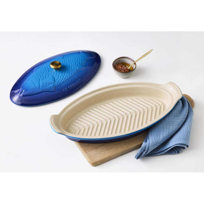 Le Creuset Stoneware Heritage Fish Baker, 1.7 Qt. - Cerise, Blue