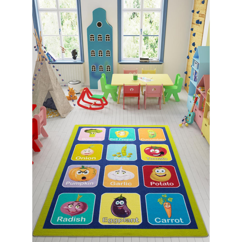 Tapis rectangulaire en polyamide touffeté à la machine Arras jaune / bleu / orange, Rectangle 4 pi 4 po x 6 pi 3 po