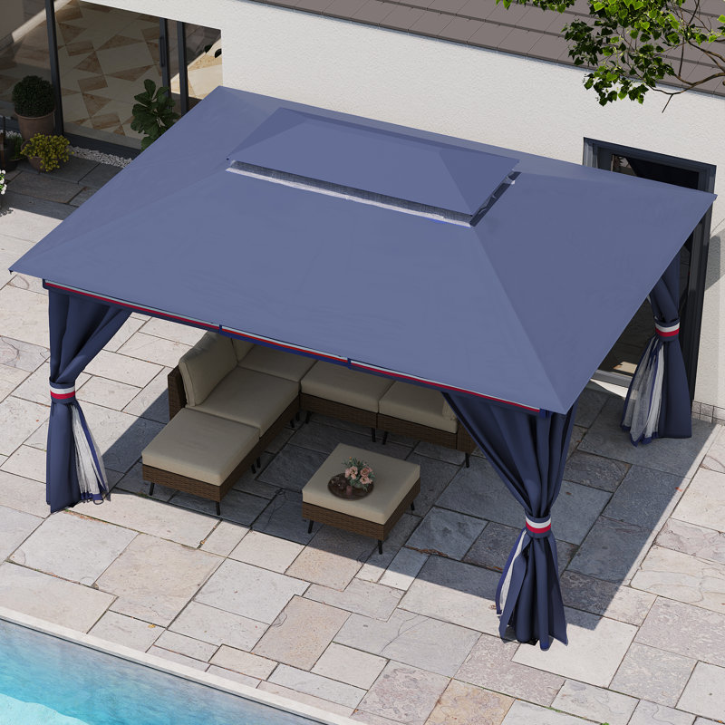 Steel Patio Gazebo, Classic Blue, 110.4"H x 156"W x 120"D