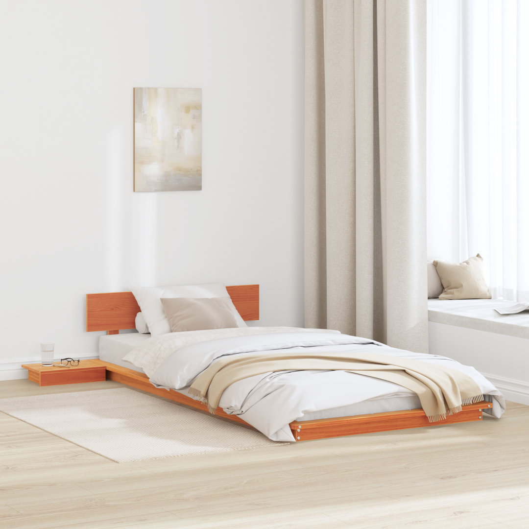 Floor Bed Frame With Bedside Tables White 150X200cm Solid Wood