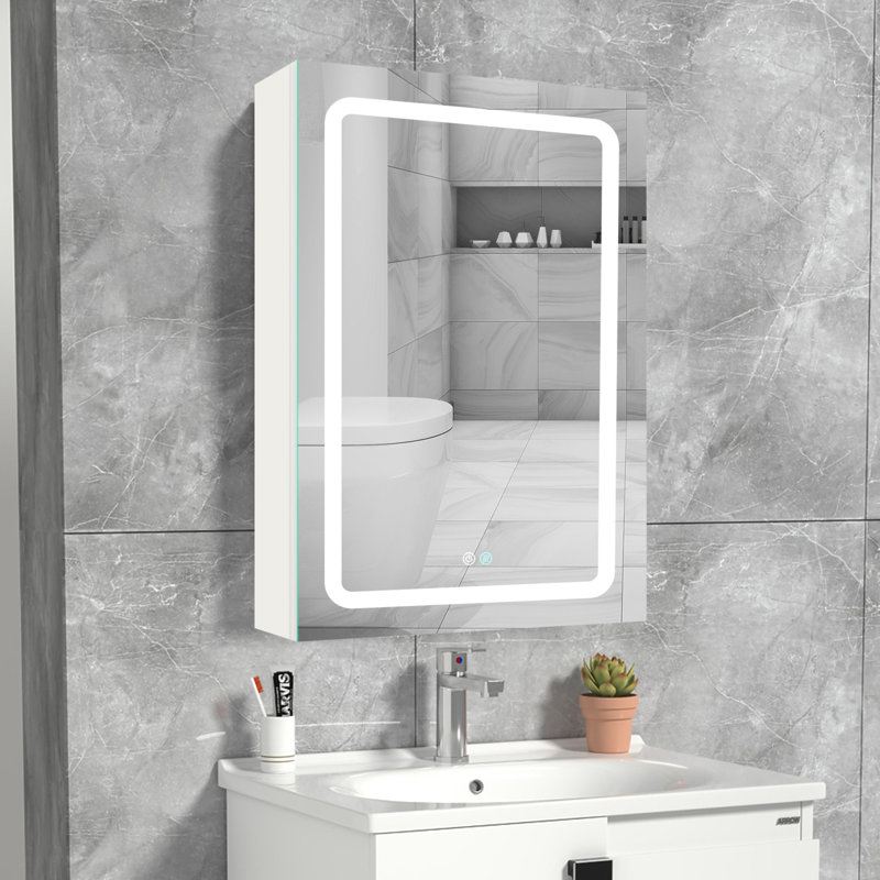 Armoires à pharmacie à fixation en surface 30 po x 20 po à DEL avec miroir lumineux blanc ouvert à gauche