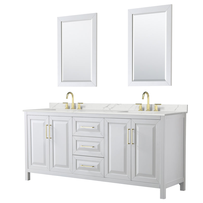 Daria 80'' W Vanity, White, Brushed Gold, White Quartz