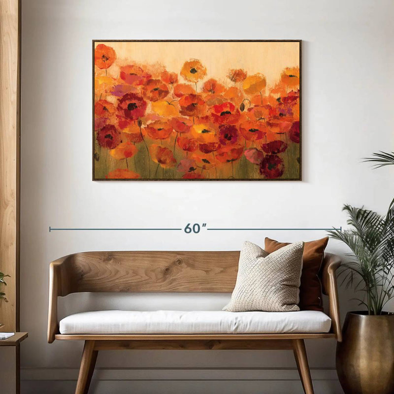 Coquelicots d'été, Cadre flottant noyer, 40 po x 27 po