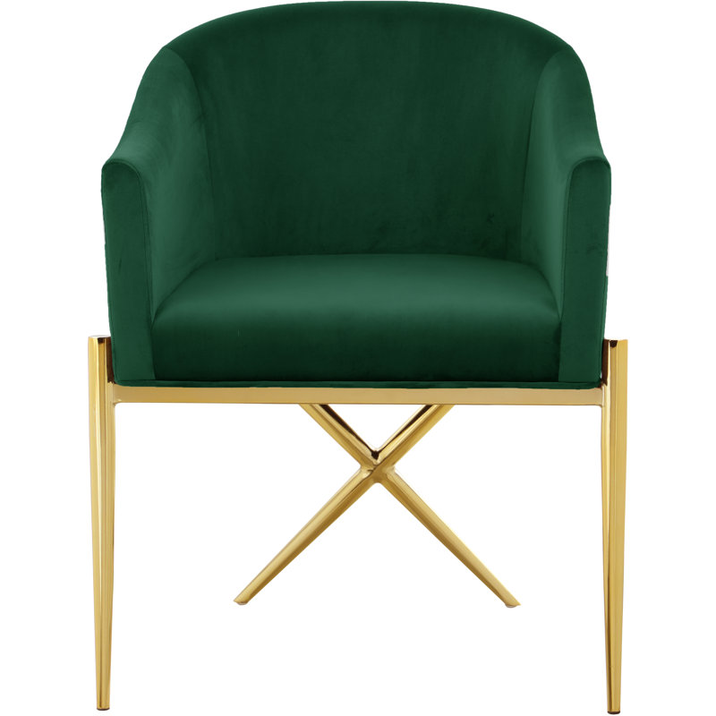 Chaise rembourrée Xavier, Or, Velours vert