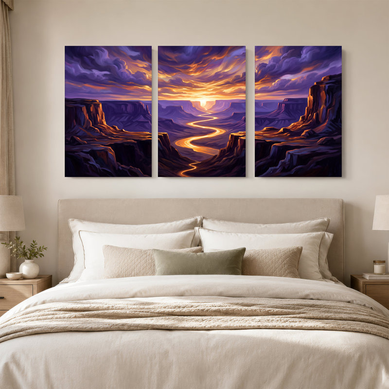 «Winding River Through Mauve Canyon», ensemble d'art sur toile, 24"H x 16"W x 3pcs