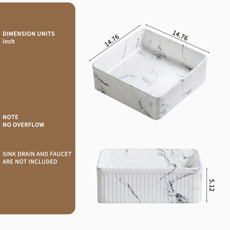 Lavabo pour salle de bain carré 15 "x 15"