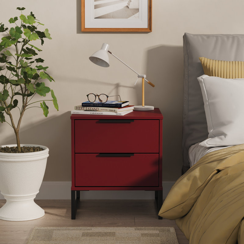 Peacham 45cm W Manufactured Wood Bedside Table, Red